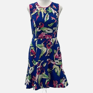 Shoshanna Silk Blend Sleeveless Peplum Hem Floral Dress in Blue - Size 2